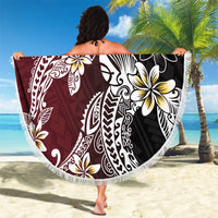 Polynesian Hawaiian Plumeria Tribal Pattern Beach Blanket Special Wine Red Version