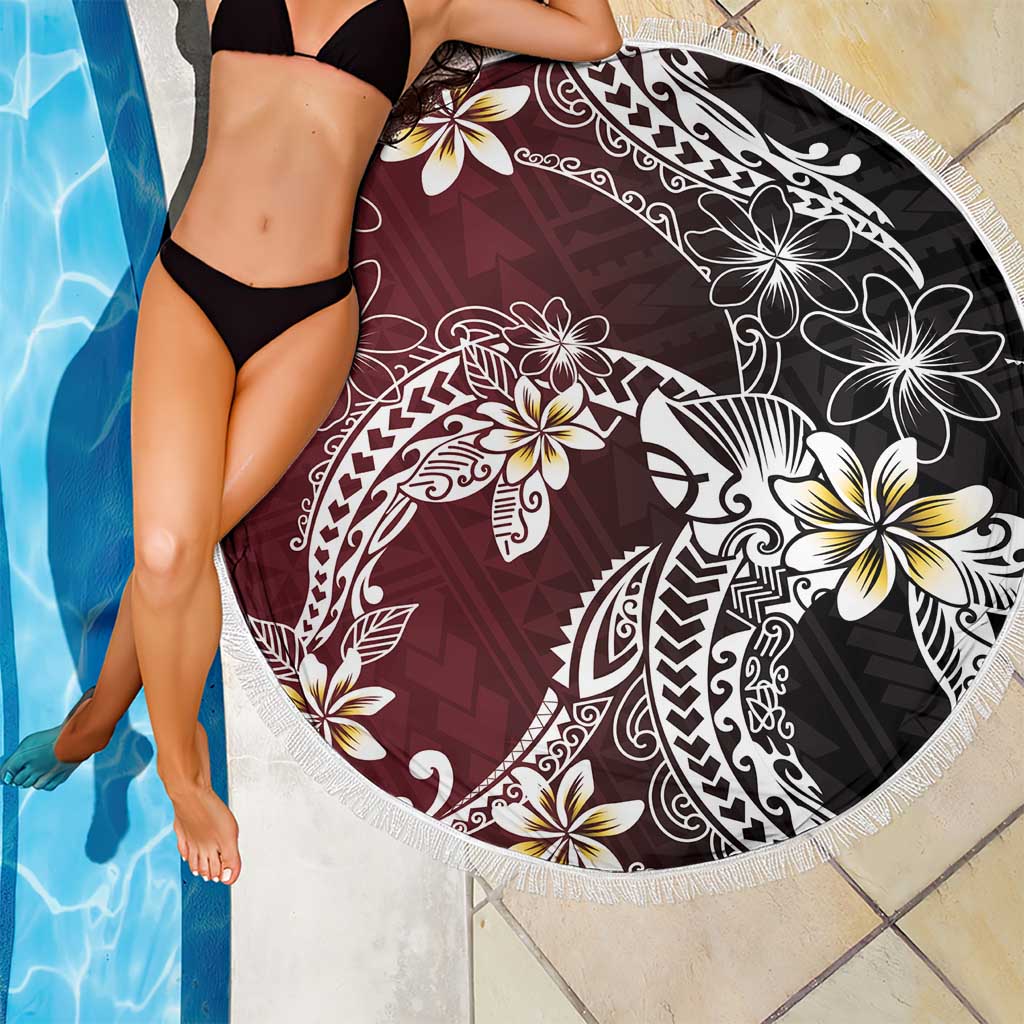 Polynesian Hawaiian Plumeria Tribal Pattern Beach Blanket Special Wine Red Version