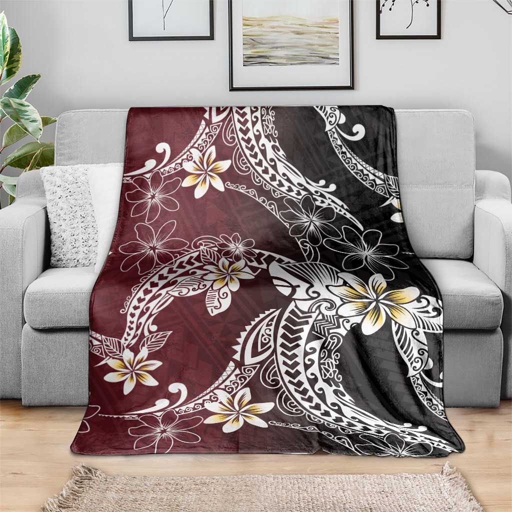 Polynesian Hawaiian Plumeria Tribal Pattern Blanket Special Wine Red Version
