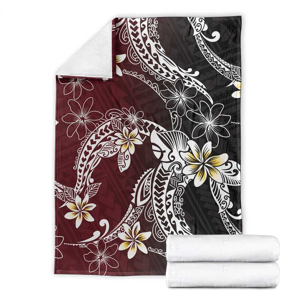 Polynesian Hawaiian Plumeria Tribal Pattern Blanket Special Wine Red Version