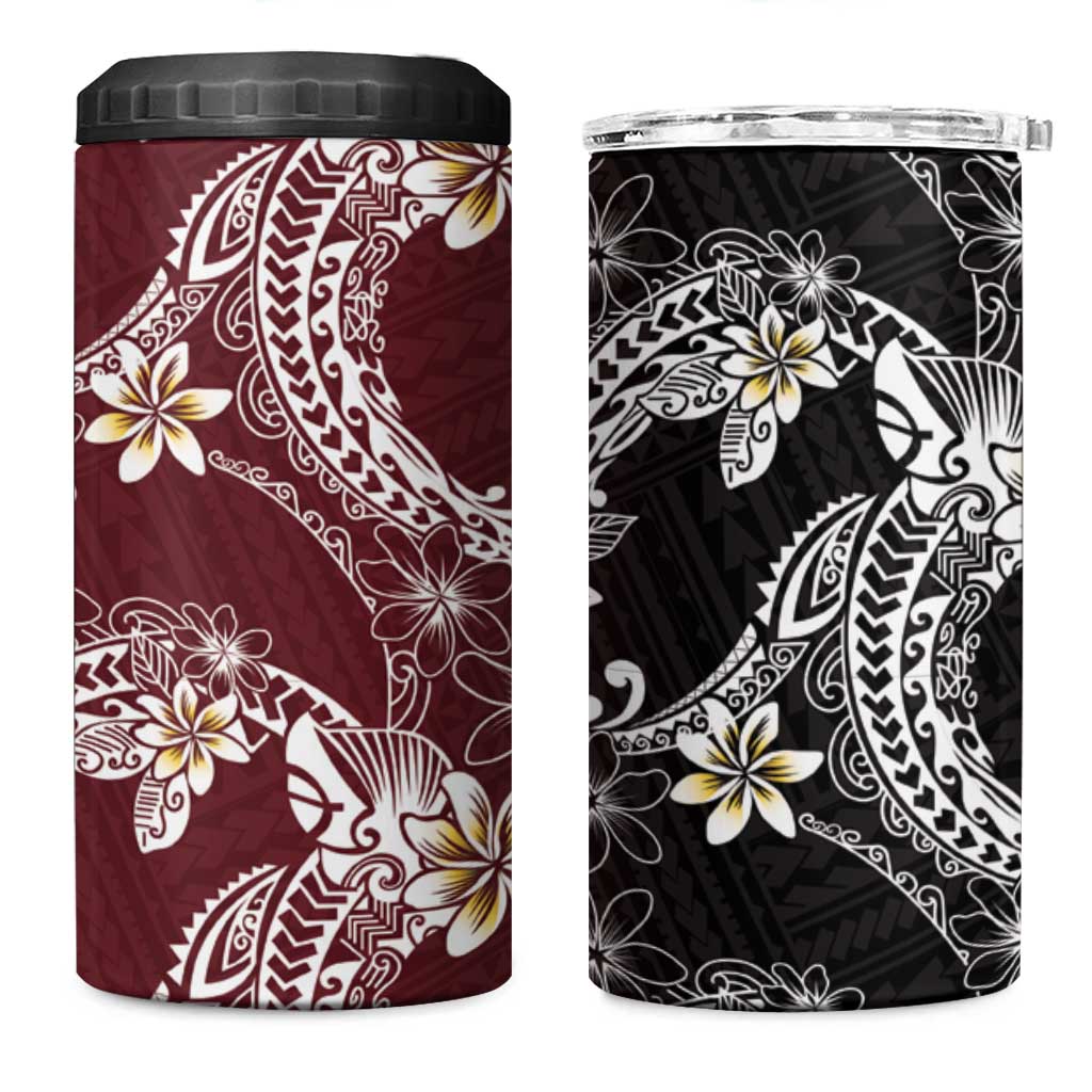 Polynesian Hawaiian Plumeria Tribal Pattern 4 in 1 Can Cooler Tumbler Special Wine Red Version