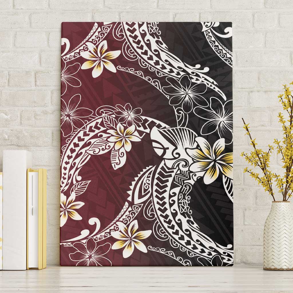 Polynesian Hawaiian Plumeria Tribal Pattern Canvas Wall Art Special Wine Red Version