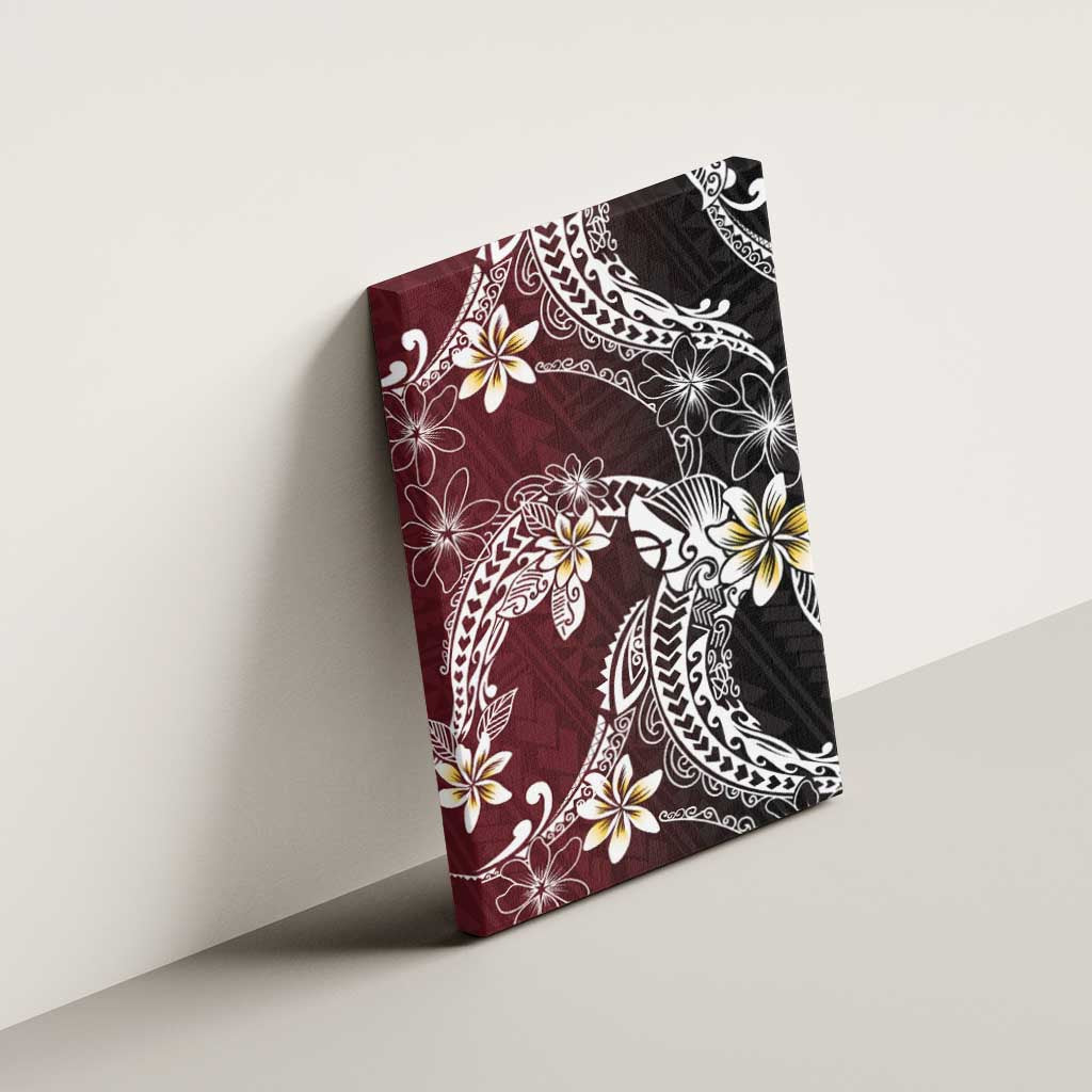 Polynesian Hawaiian Plumeria Tribal Pattern Canvas Wall Art Special Wine Red Version