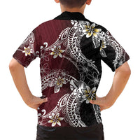 Polynesian Hawaiian Plumeria Tribal Pattern Family Matching Off Shoulder Maxi Dress and Hawaiian Shirt Special Wine Red Version