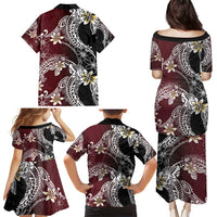 Polynesian Hawaiian Plumeria Tribal Pattern Family Matching Puletasi and Hawaiian Shirt Special Wine Red Version
