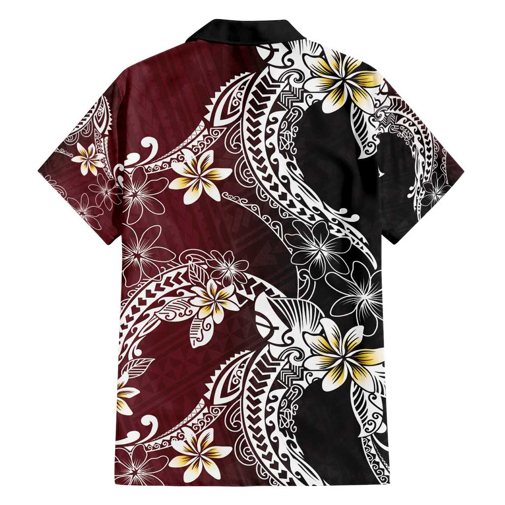 Polynesian Hawaiian Plumeria Tribal Pattern Family Matching Summer Maxi Dress and Hawaiian Shirt Special Wine Red Version