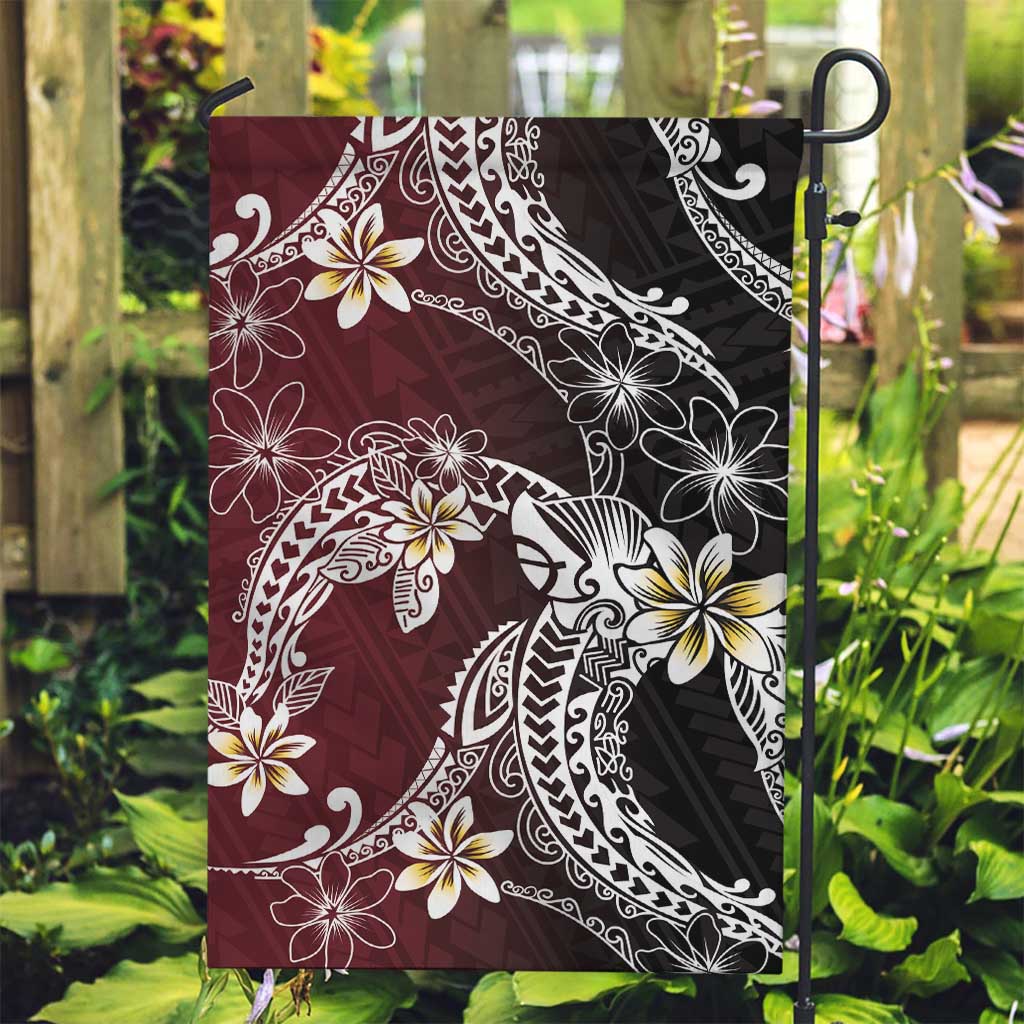 Polynesian Hawaiian Plumeria Tribal Pattern Garden Flag Special Wine Red Version