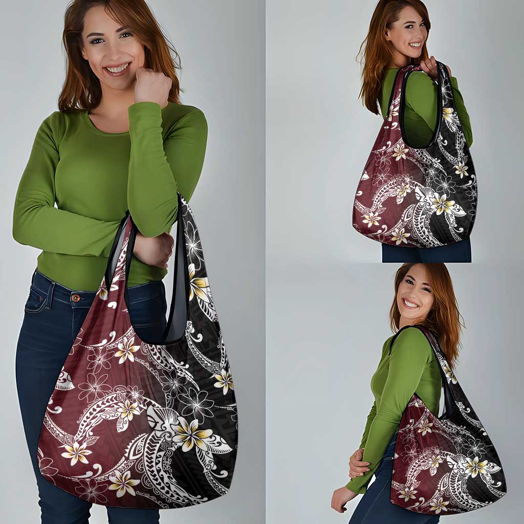 Polynesian Hawaiian Plumeria Tribal Pattern Grocery Bag Special Wine Red Version