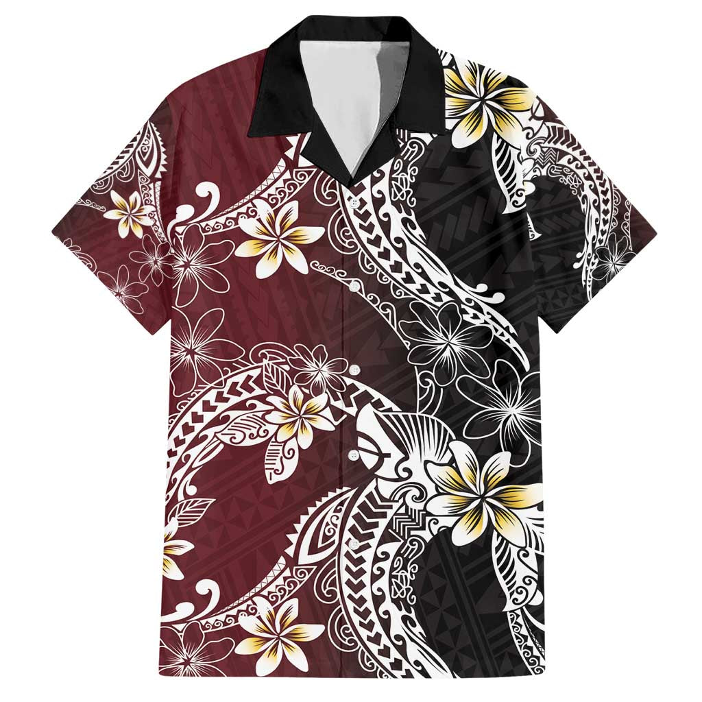 Polynesian Hawaiian Plumeria Tribal Pattern Hawaiian Shirt Special Wine Red Version