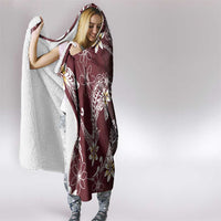 Polynesian Hawaiian Plumeria Tribal Pattern Hooded Blanket Special Wine Red Version