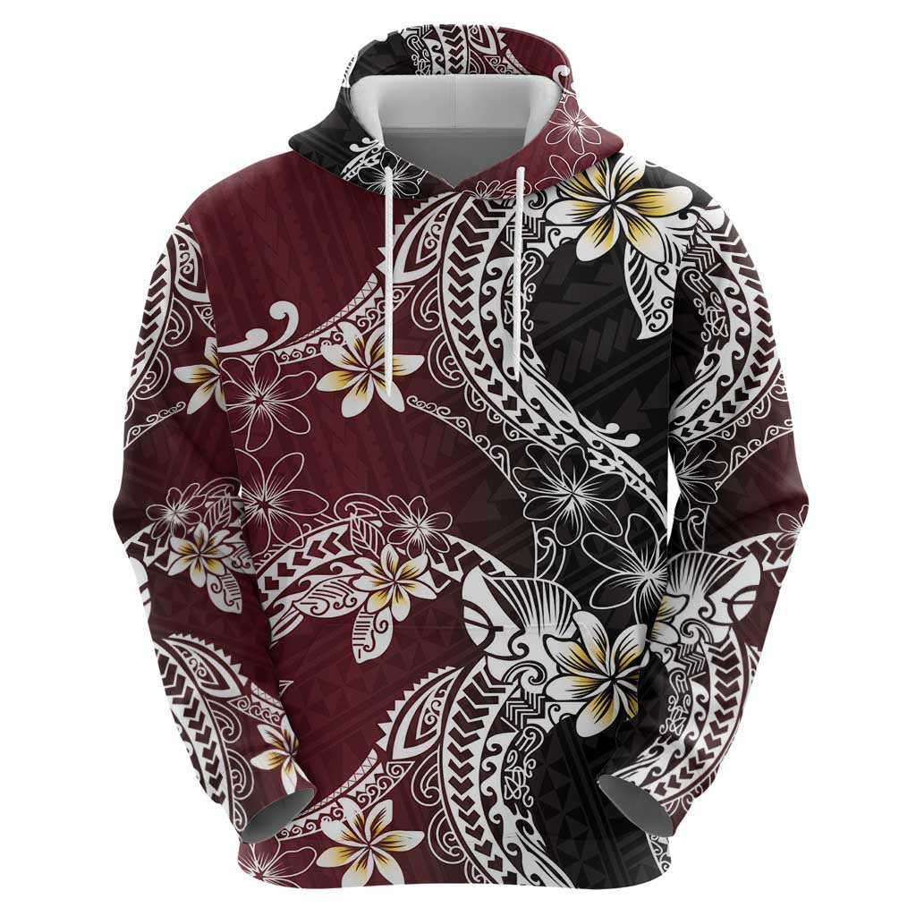 Polynesian Hawaiian Plumeria Tribal Pattern Hoodie Special Wine Red Version