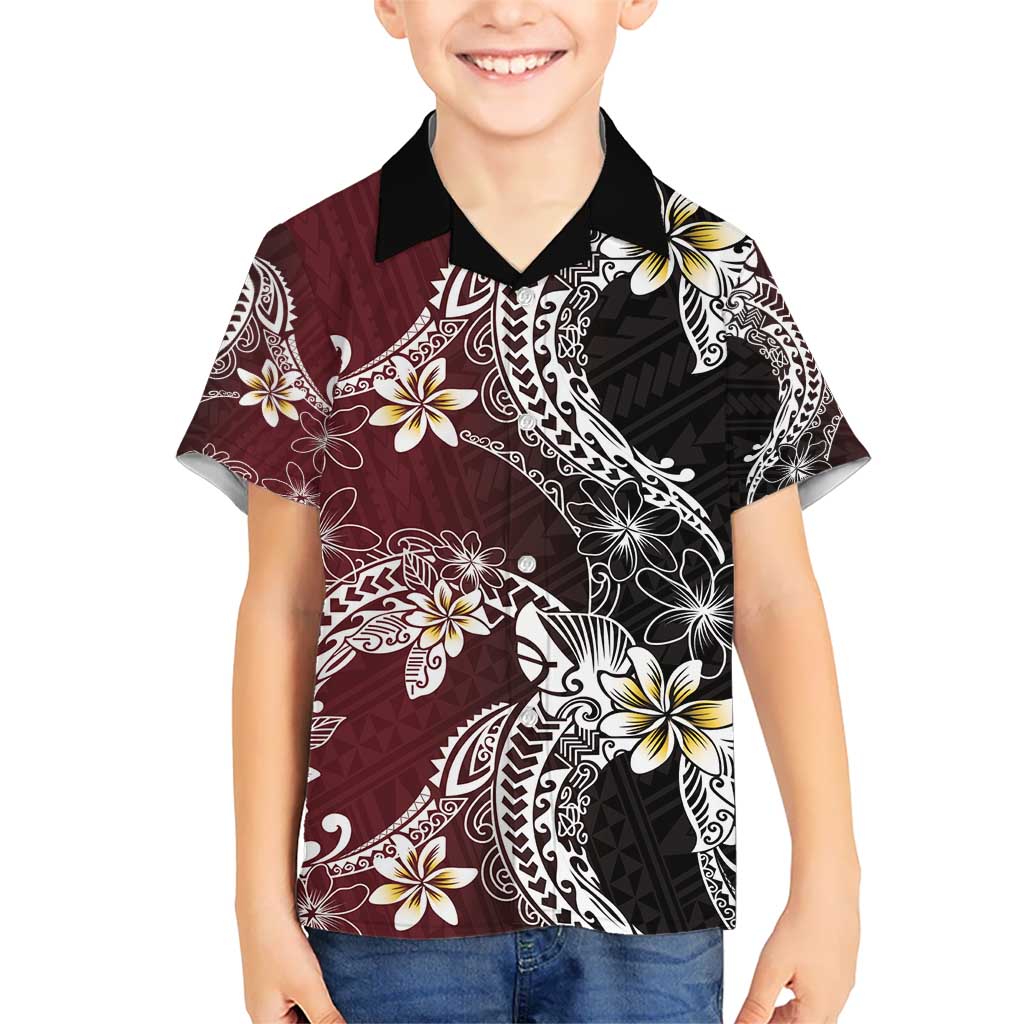 Polynesian Hawaiian Plumeria Tribal Pattern Kid Hawaiian Shirt Special Wine Red Version LT01 Kid Red - Polynesian Pride