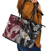 Polynesian Hawaiian Plumeria Tribal Pattern Leather Tote Bag Special Wine Red Version
