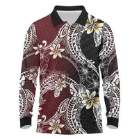 Polynesian Hawaiian Plumeria Tribal Pattern Long Sleeve Polo Shirt Special Wine Red Version LT01 Red - Polynesian Pride