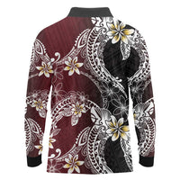 Polynesian Hawaiian Plumeria Tribal Pattern Long Sleeve Polo Shirt Special Wine Red Version LT01 - Polynesian Pride