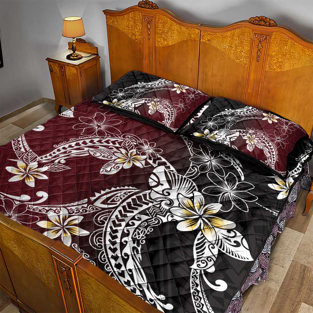 Polynesian Hawaiian Plumeria Tribal Pattern Quilt Bed Set Special Wine Red Version