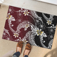 Polynesian Hawaiian Plumeria Tribal Pattern Rubber Doormat Special Wine Red Version