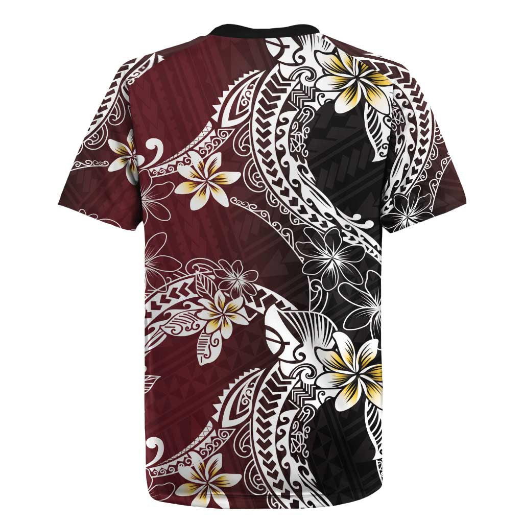 Polynesian Hawaiian Plumeria Tribal Pattern Rugby Jersey Special Wine Red Version