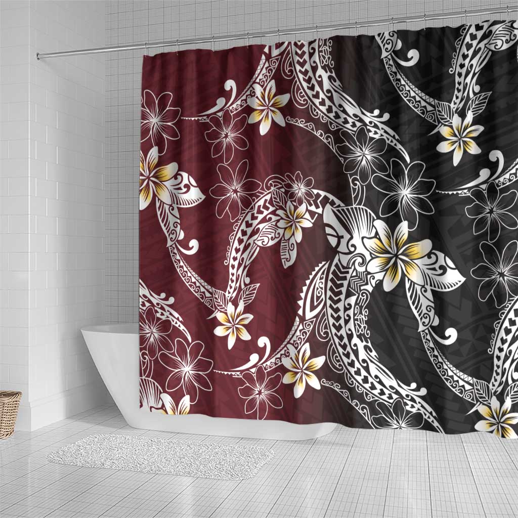 Polynesian Hawaiian Plumeria Tribal Pattern Shower Curtain Special Wine Red Version
