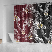 Polynesian Hawaiian Plumeria Tribal Pattern Shower Curtain Special Wine Red Version