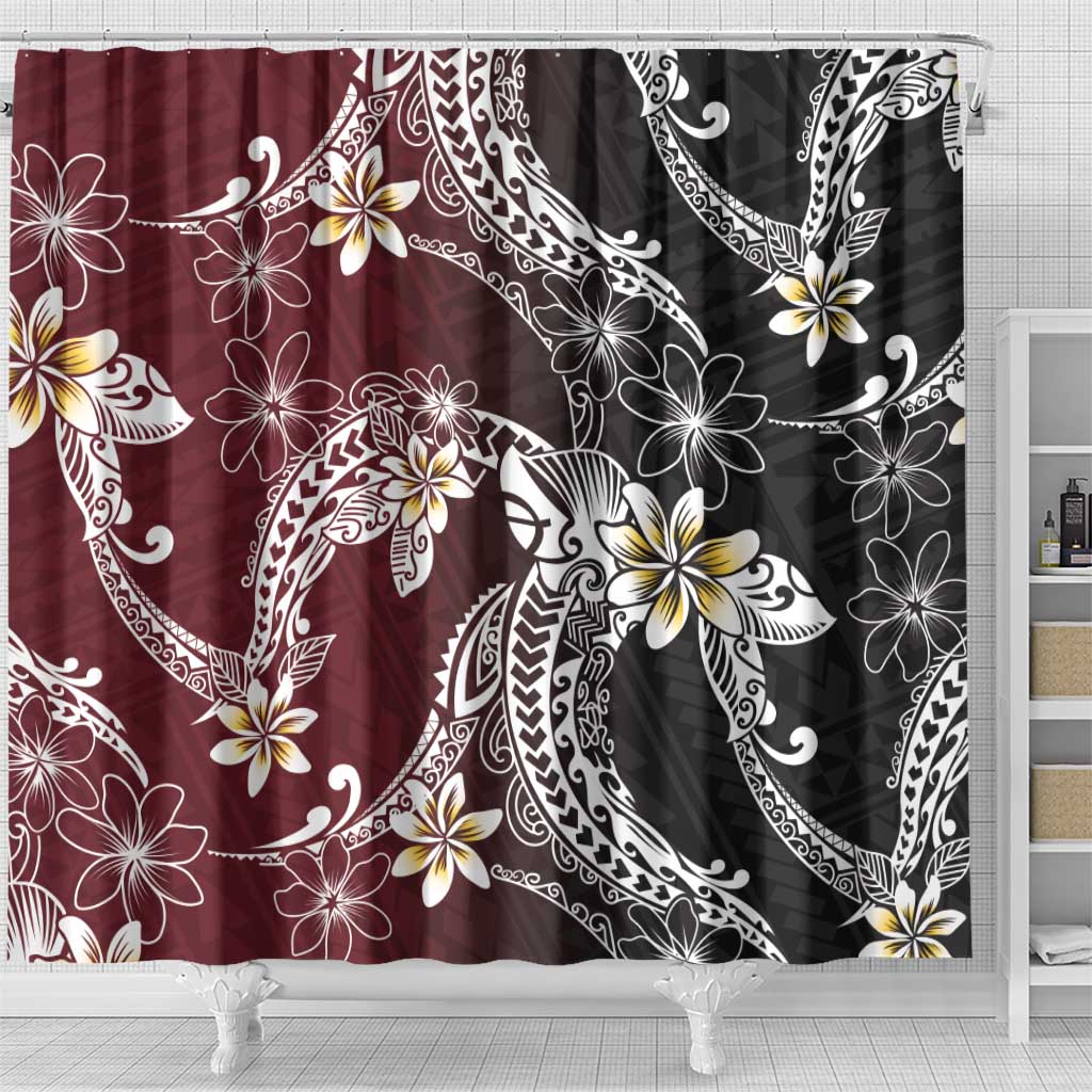 Polynesian Hawaiian Plumeria Tribal Pattern Shower Curtain Special Wine Red Version