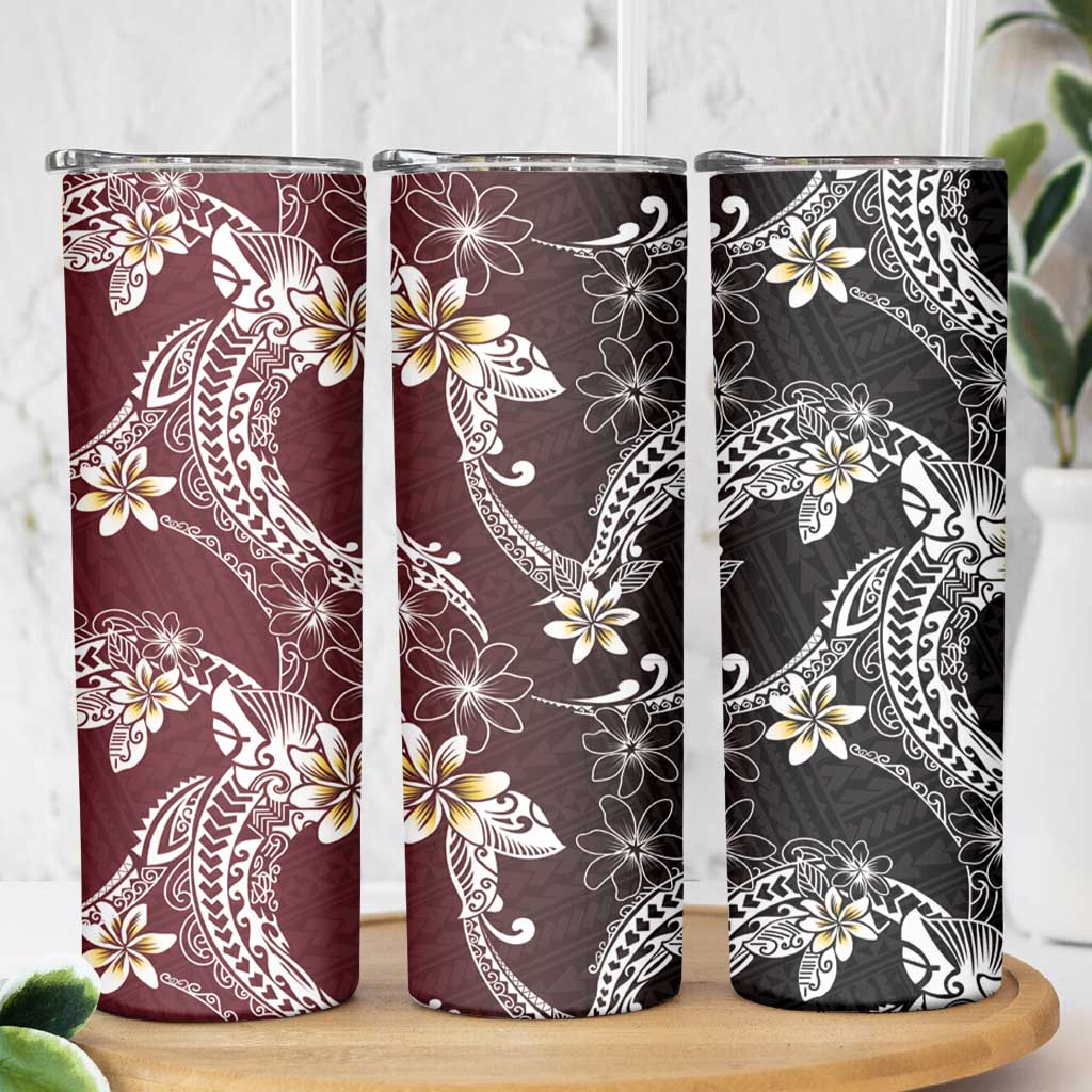 Polynesian Hawaiian Plumeria Tribal Pattern Skinny Tumbler Special Wine Red Version