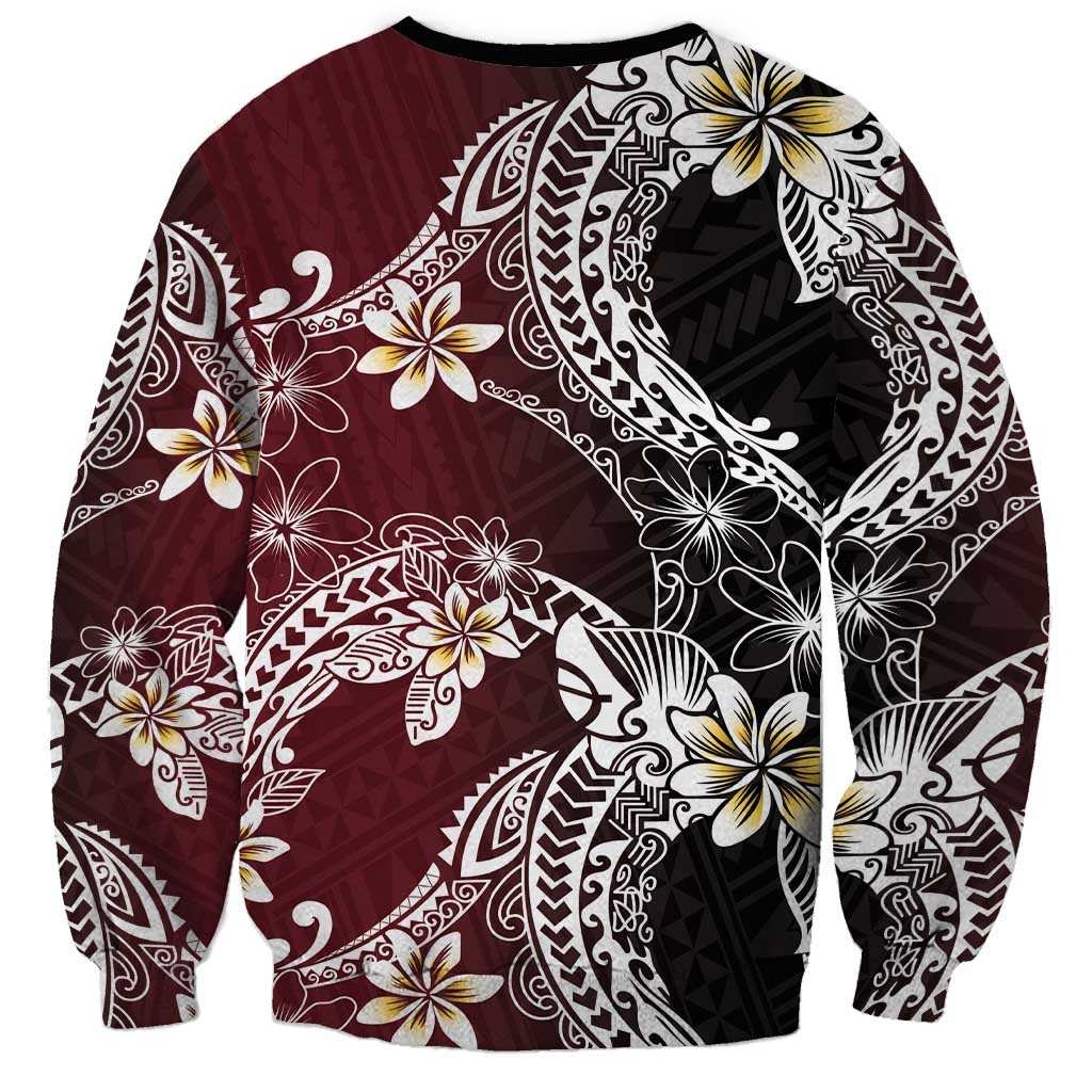 Polynesian Hawaiian Plumeria Tribal Pattern Sweatshirt Special Wine Red Version