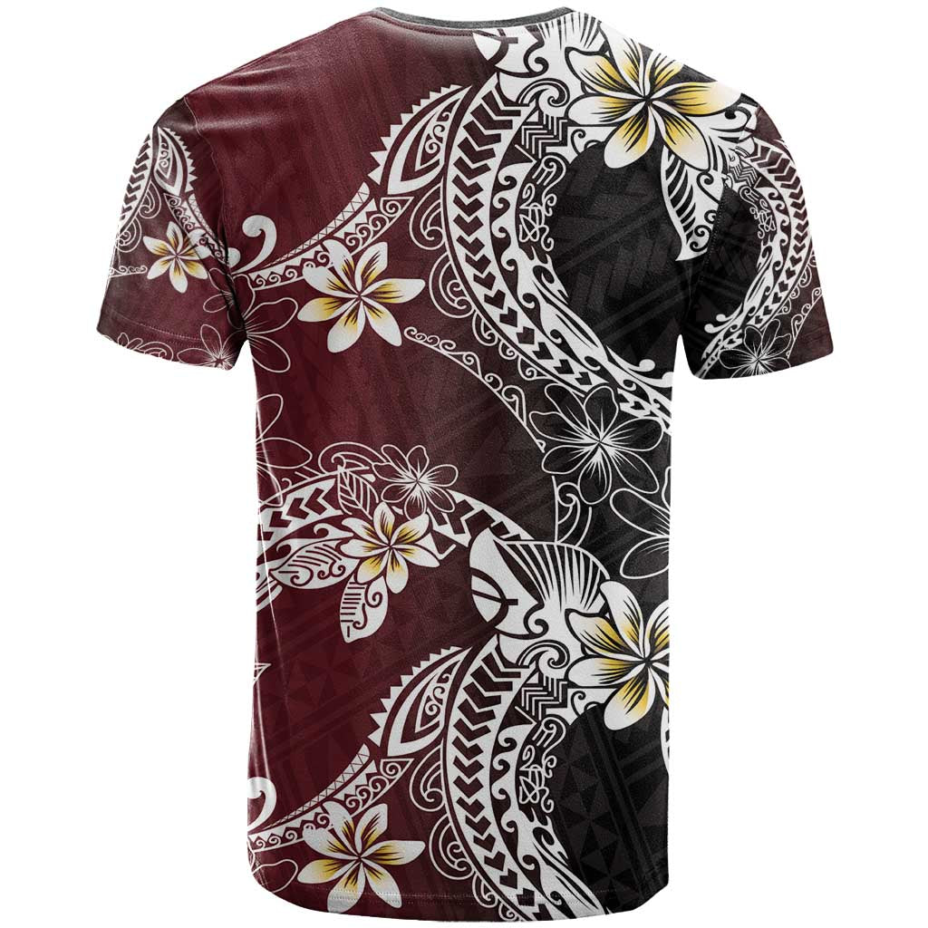 Polynesian Hawaiian Plumeria Tribal Pattern T Shirt Special Wine Red Version