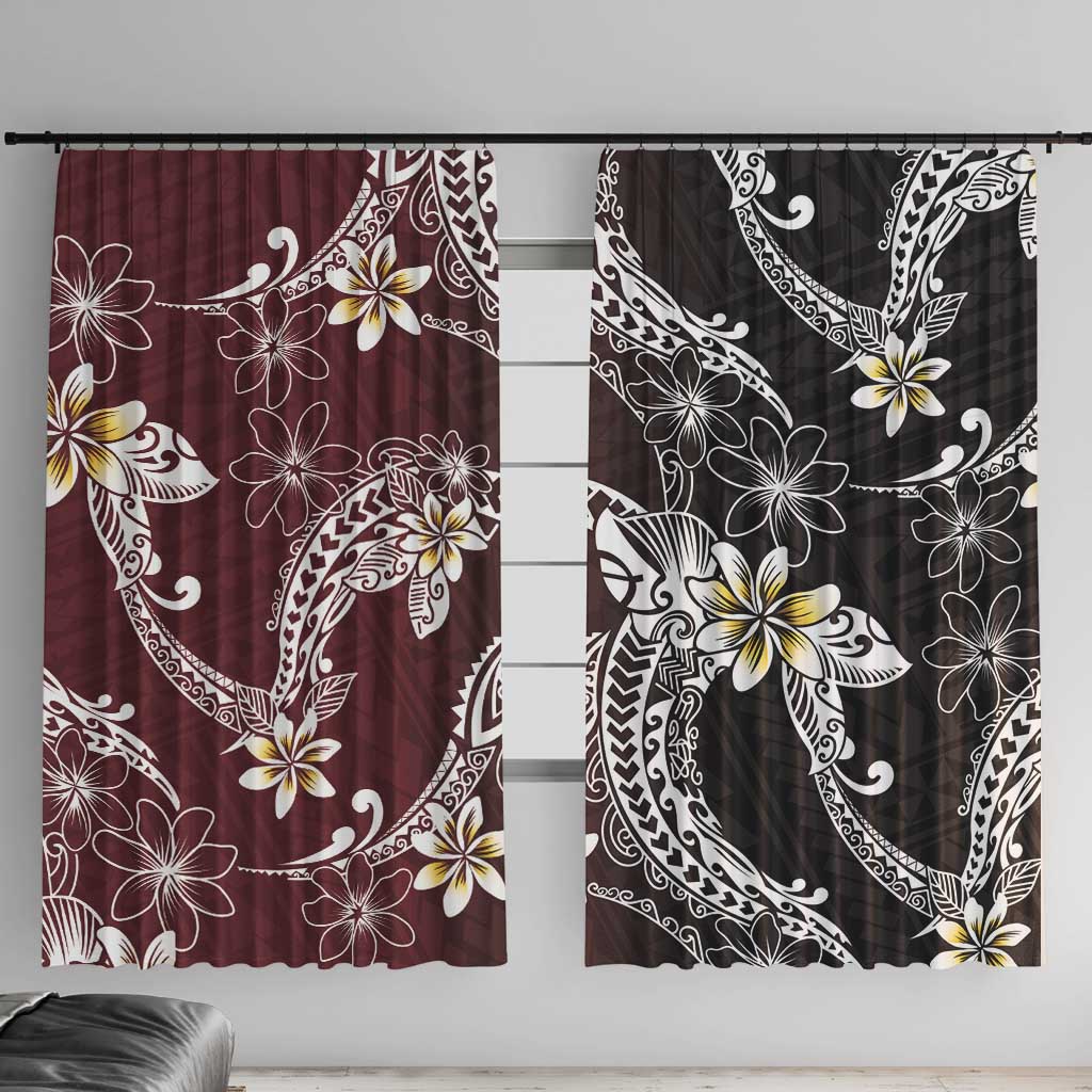 Polynesian Hawaiian Plumeria Tribal Pattern Window Curtain Special Wine Red Version