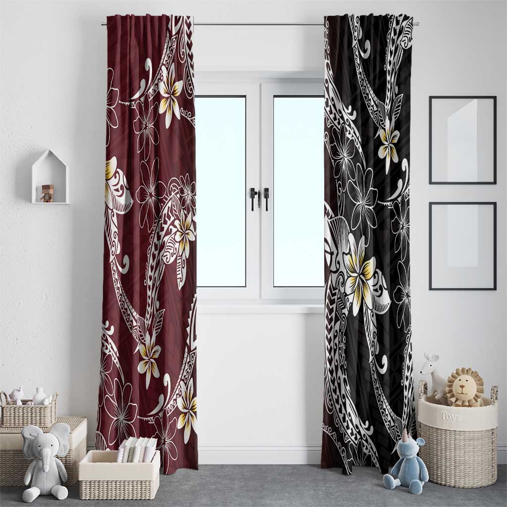 Polynesian Hawaiian Plumeria Tribal Pattern Window Curtain Special Wine Red Version