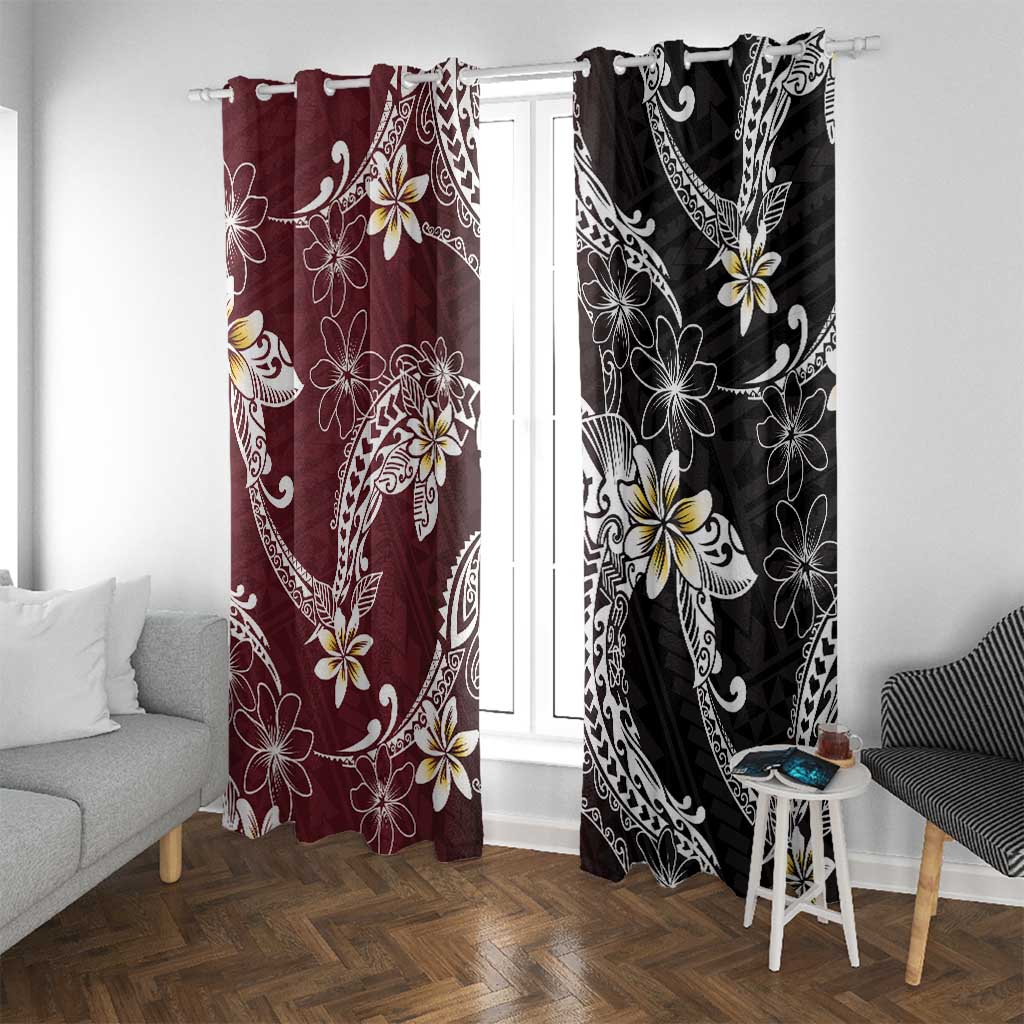 Polynesian Hawaiian Plumeria Tribal Pattern Window Curtain Special Wine Red Version