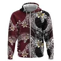 Polynesian Hawaiian Plumeria Tribal Pattern Zip Hoodie Special Wine Red Version