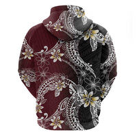 Polynesian Hawaiian Plumeria Tribal Pattern Zip Hoodie Special Wine Red Version