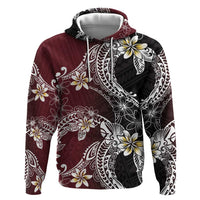 Polynesian Hawaiian Plumeria Tribal Pattern Zip Hoodie Special Wine Red Version