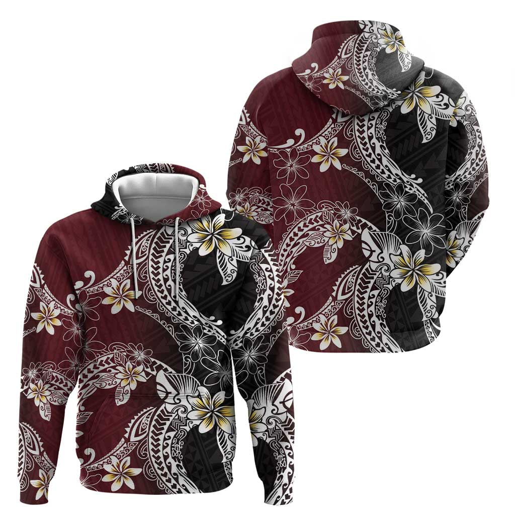 Polynesian Hawaiian Plumeria Tribal Pattern Zip Hoodie Special Wine Red Version