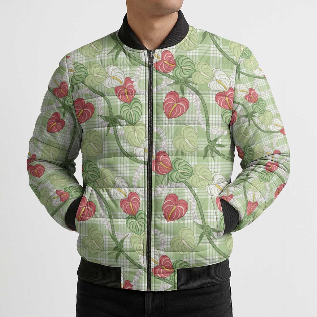 Anthurium Pikake Ti Leaf Palaka Bomber Puffer Jacket Green Version
