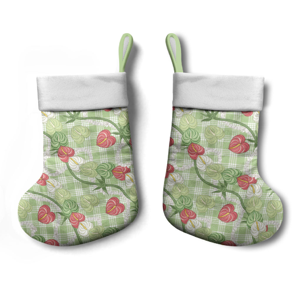 Anthurium Pikake Ti Leaf Palaka Christmas Stocking Green Version LT01 - Polynesian Pride