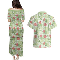Anthurium Pikake Ti Leaf Palaka Couples Matching Puletasi and Hawaiian Shirt Green Version LT01 - Polynesian Pride