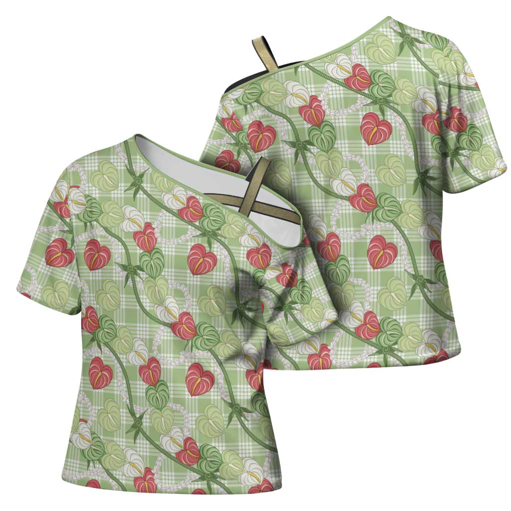 Anthurium Pikake Ti Leaf Palaka Cross Shoulder Shirt Green Version