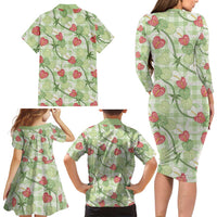 Anthurium Pikake Ti Leaf Palaka Family Matching Long Sleeve Bodycon Dress and Hawaiian Shirt Green Version