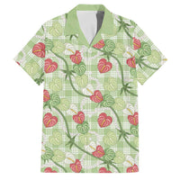 Anthurium Pikake Ti Leaf Palaka Family Matching Long Sleeve Bodycon Dress and Hawaiian Shirt Green Version
