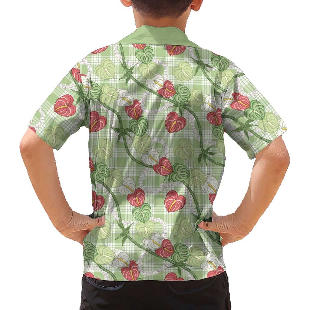 Anthurium Pikake Ti Leaf Palaka Family Matching Mermaid Dress and Hawaiian Shirt Green Version