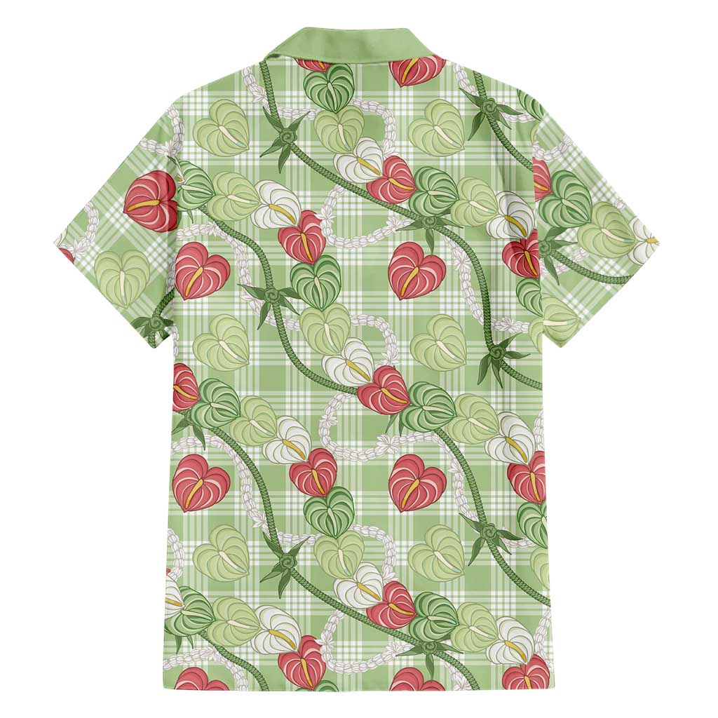Anthurium Pikake Ti Leaf Palaka Family Matching Mermaid Dress and Hawaiian Shirt Green Version