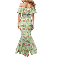 Anthurium Pikake Ti Leaf Palaka Family Matching Mermaid Dress and Hawaiian Shirt Green Version