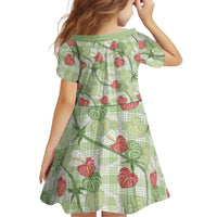 Anthurium Pikake Ti Leaf Palaka Family Matching Short Sleeve Bodycon Dress and Hawaiian Shirt Green Version