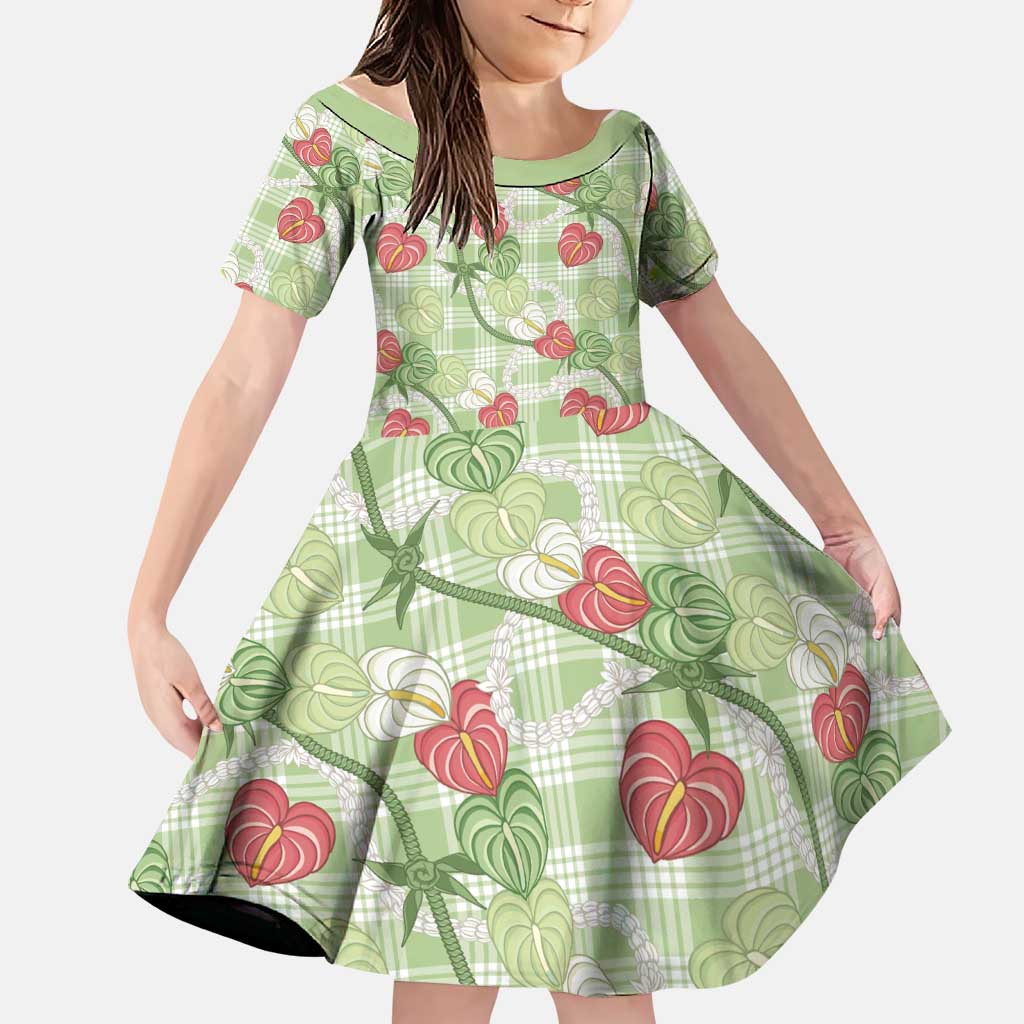 Anthurium Pikake Ti Leaf Palaka Family Matching Summer Maxi Dress and Hawaiian Shirt Green Version