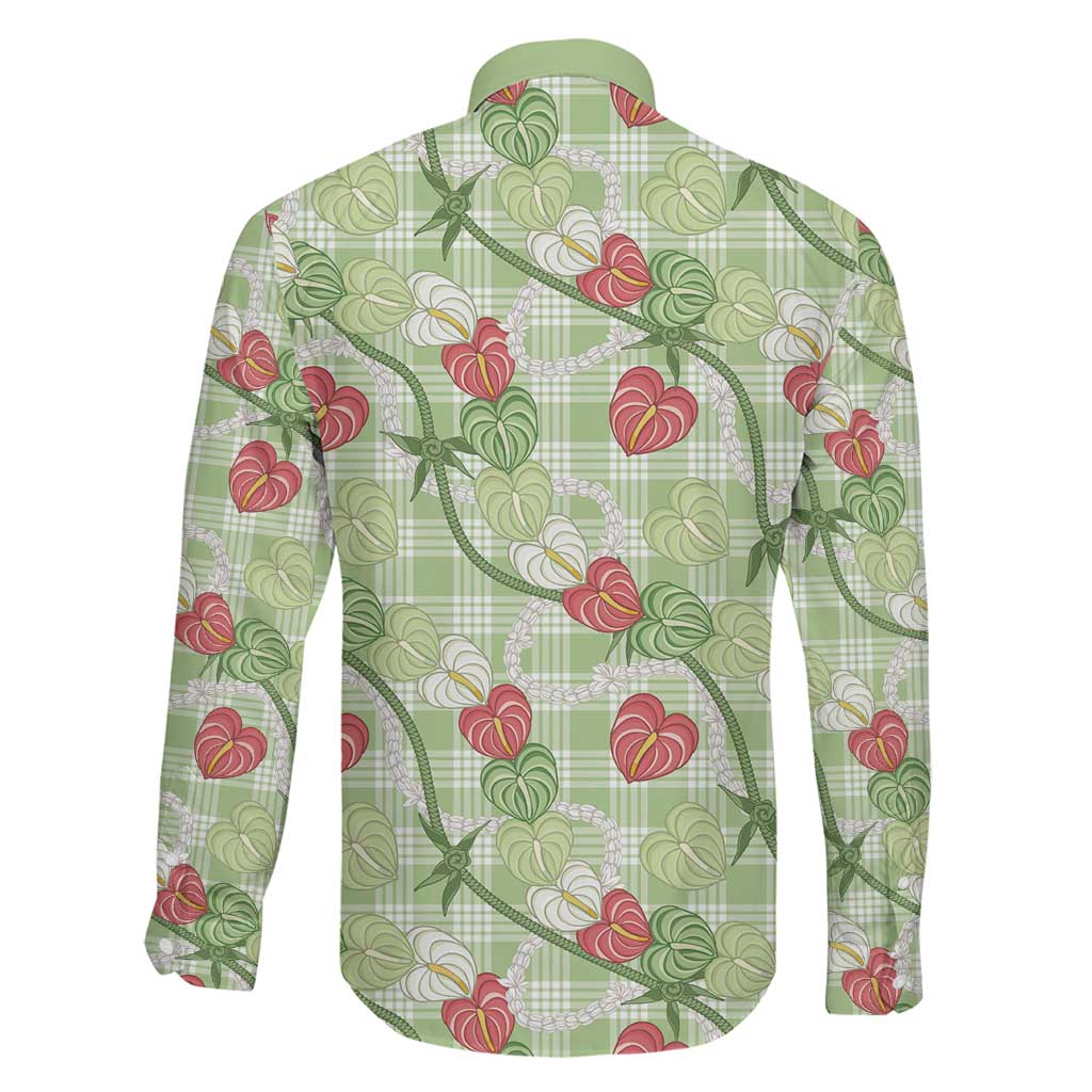 Anthurium Pikake Ti Leaf Palaka Family Matching Summer Maxi Dress and Hawaiian Shirt Green Version