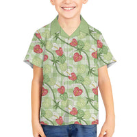 Anthurium Pikake Ti Leaf Palaka Family Matching Summer Maxi Dress and Hawaiian Shirt Green Version