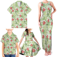 Anthurium Pikake Ti Leaf Palaka Family Matching Tank Maxi Dress and Hawaiian Shirt Green Version