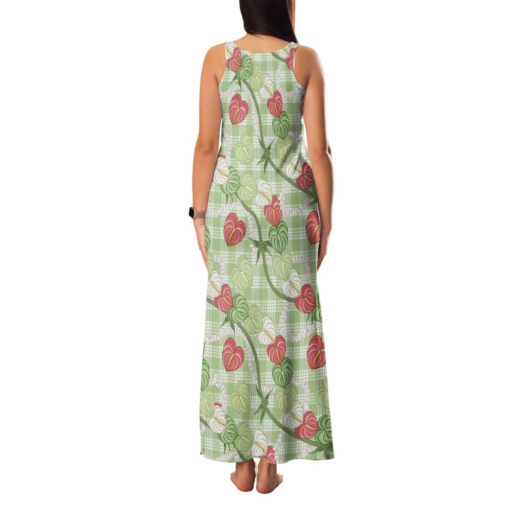Anthurium Pikake Ti Leaf Palaka Family Matching Tank Maxi Dress and Hawaiian Shirt Green Version